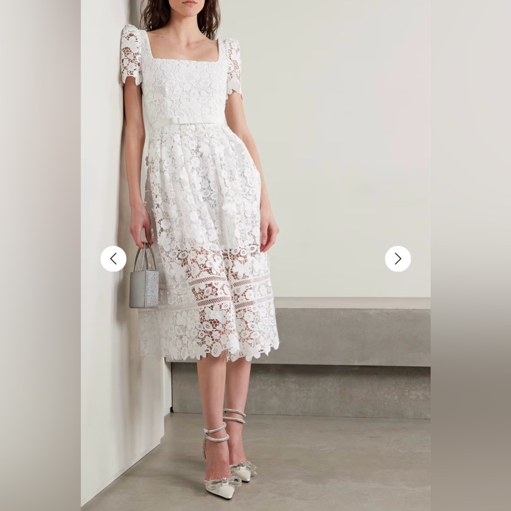 Self-Portrait White Lace Midi Dress